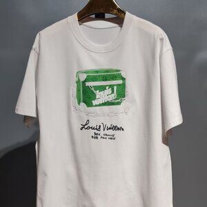 Louis Vuitton Green Bag Print Graphic White T-shirt - Casual Cotton Short Sleeve